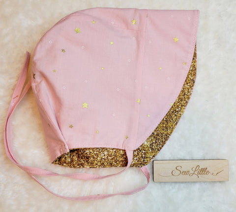 19" Pink with Gold Stars Bonnet
