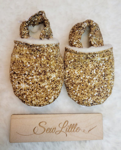 Faux Gold Glitter - Size 1 baby, 0 to 3 month slippers