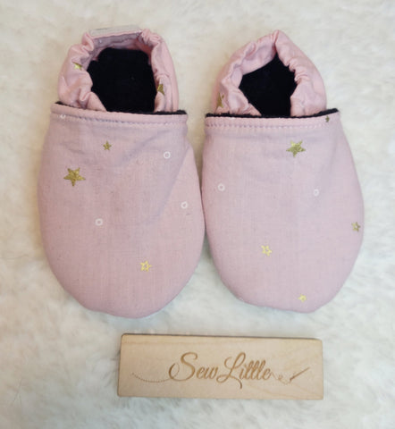 Pink Gold Star - Size 5 baby, 9 to 12 month slippers