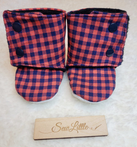 Red Blue Plaid - Size 5 baby, 9 to 12 month booties