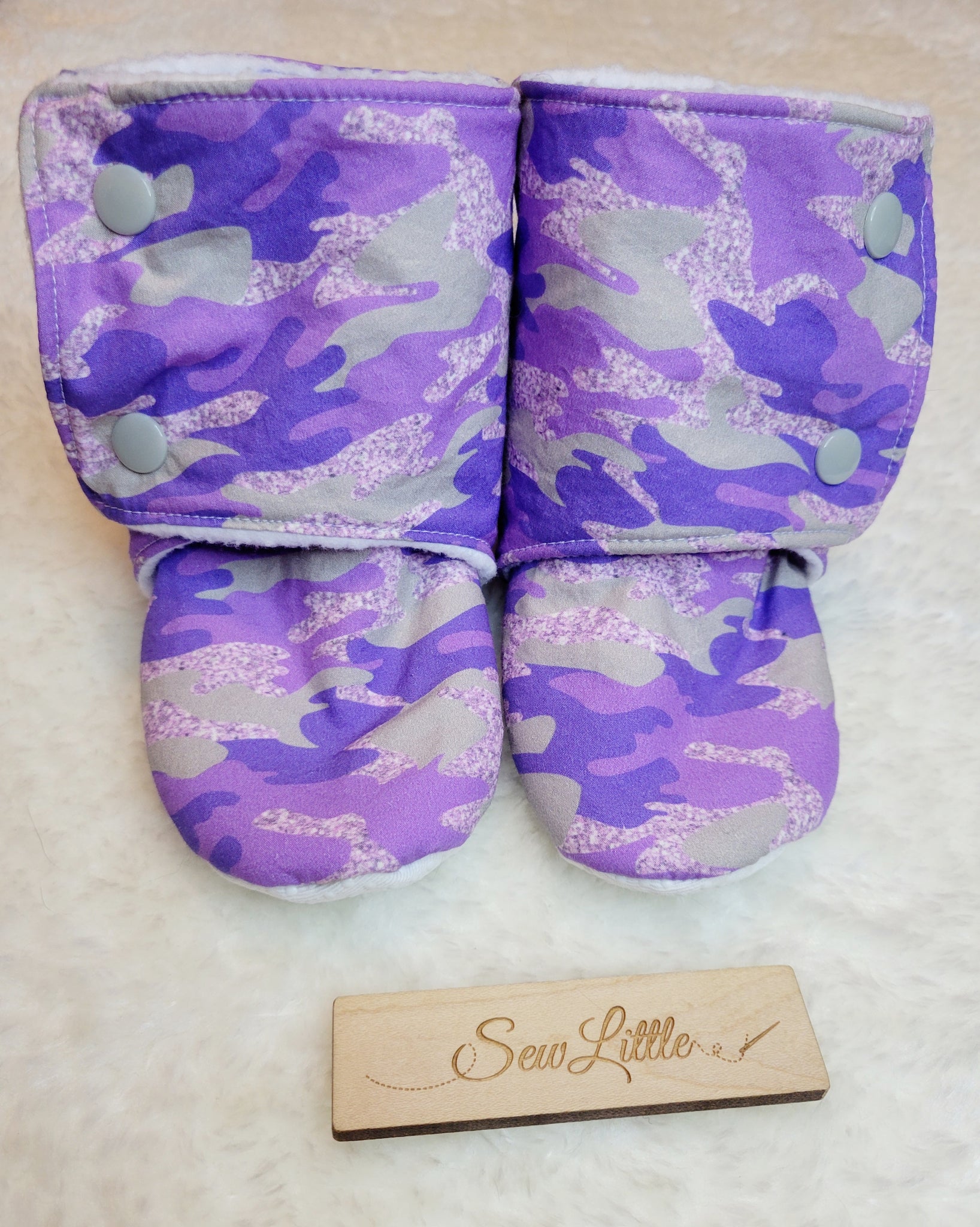 Purple Faux Glitter Camo - Size 8 toddler, 18 to 24 month booties