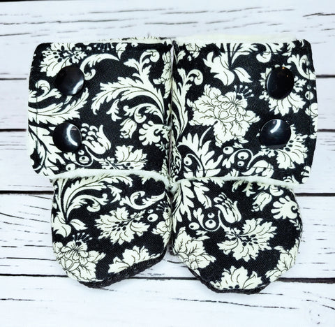 Black and Cream Floral - Size 1 baby, 0 to 3 month booties