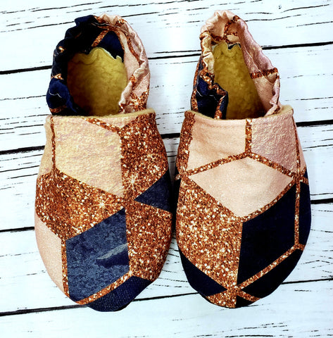 Navy Rose Gold Geo - Size 9 Toddler Slippers