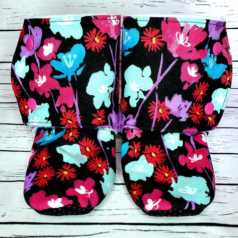 Black with Pink and Purple Floral - Size 12 Toddler Booties