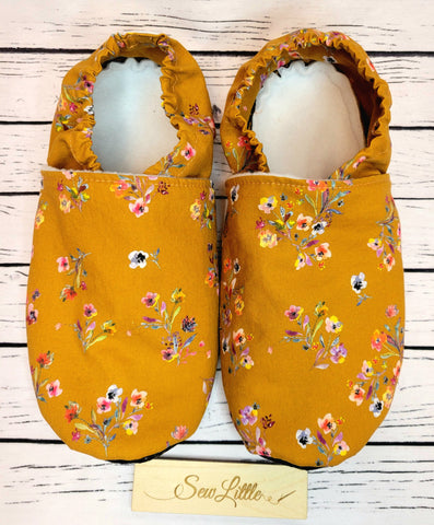 Women’s size 7,  9 1/3 inch slippers - Mustard Floral