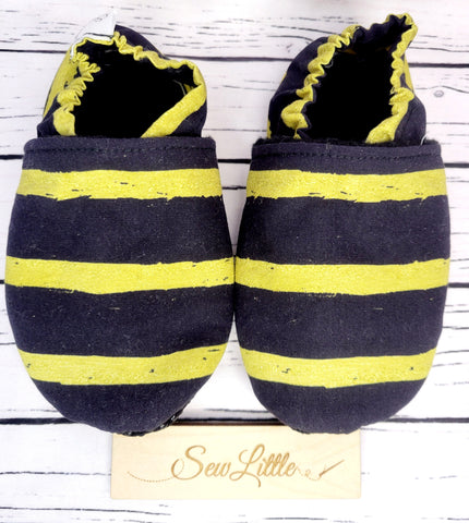Black with Gold Stripe - Size 8 toddler, 18 to 24 month slippers