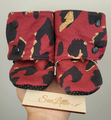 Crimson Leopard - Size 8 toddler, 18 to 24 month booties