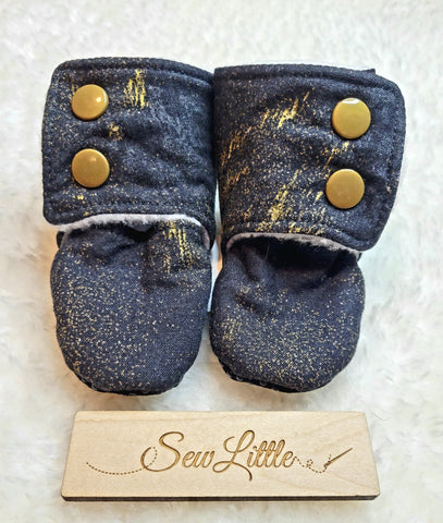 Black with Gold - Size 1 baby, 0 to 3 month booties
