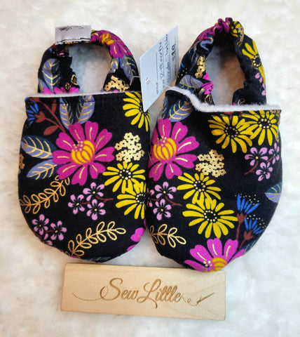 Black with Gold Floral - Size 6.5 toddler, 12 to 18 month slippers