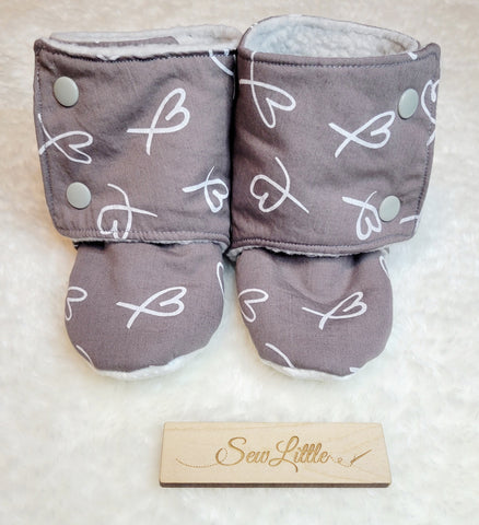 Grey Heart - Size 8 toddler, 18 to 24 month booties