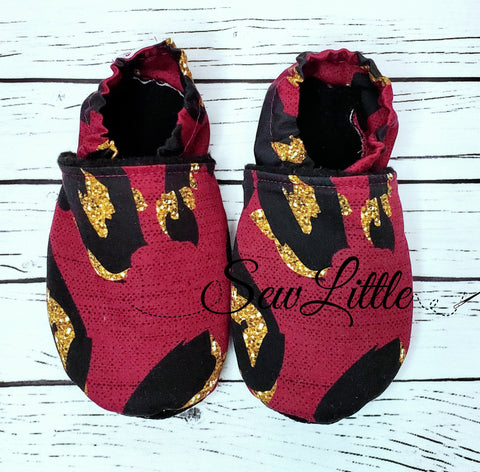 Crimson Leopard - Size 8 toddler, 18 to 24 month slippers
